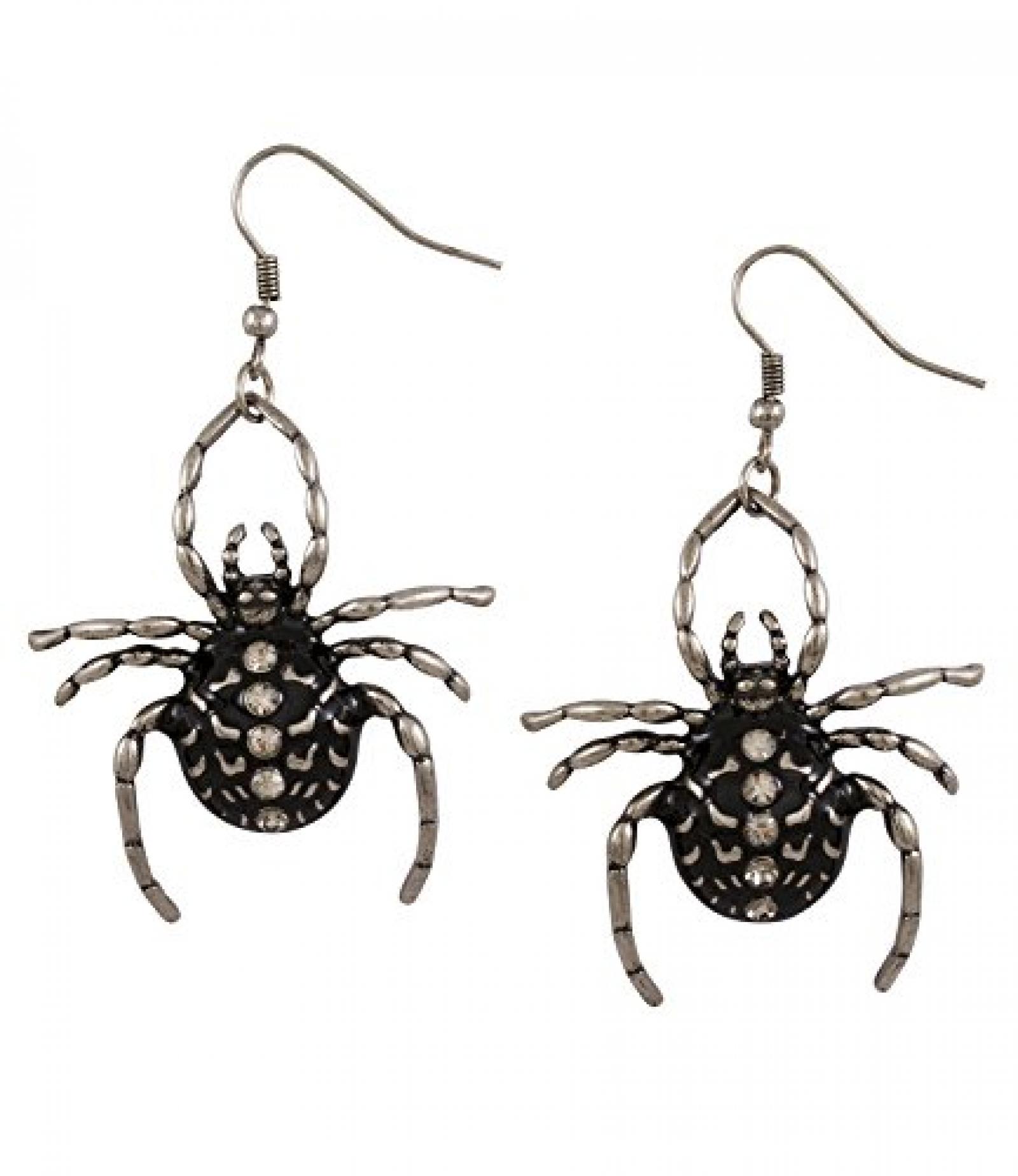 SIX "Halloween" silber-schwarze Spinnen Ohrh&auml;nger mit wei&szlig;em Strass (388-210) 